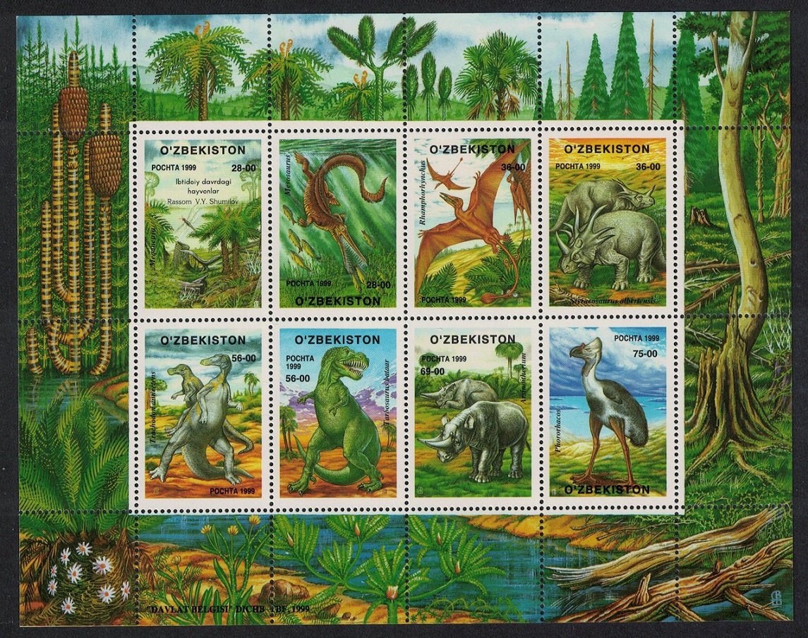 Uzbekistan Dinosaurs Prehistoric Animals 8v Sheetlet 1999 MNH SG#228-235 MI#232-239KB