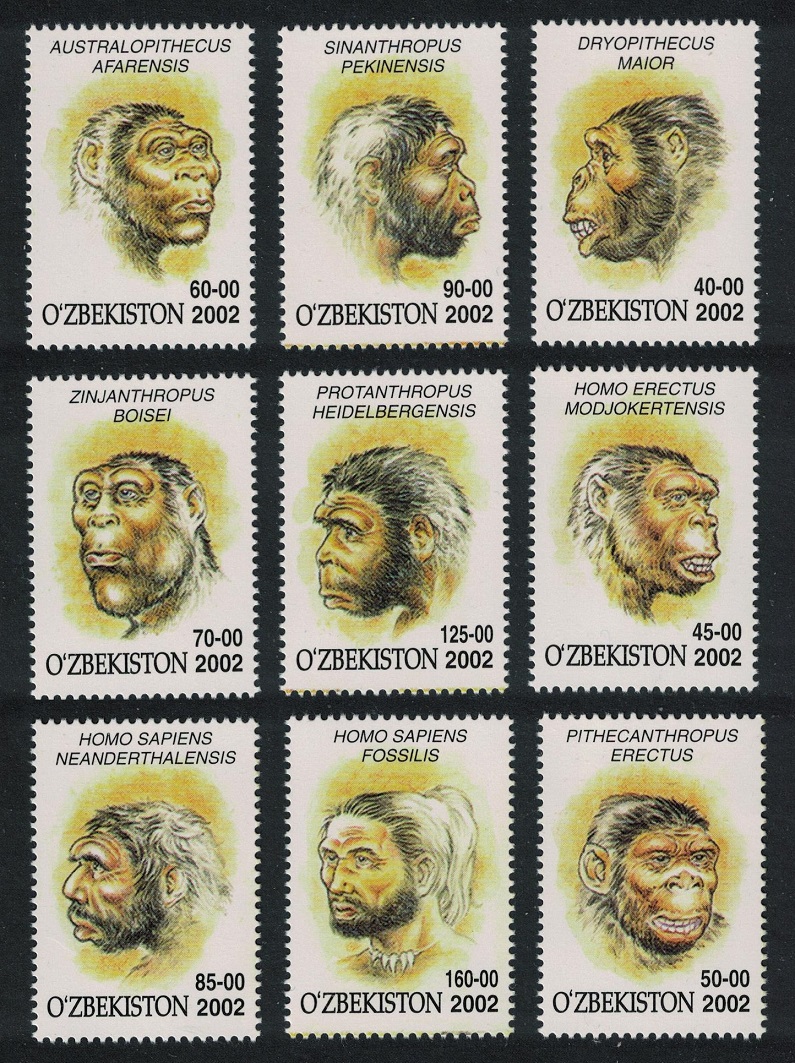 Uzbekistan Mammoth Cave Drawings Pre-Human Ancestors 9v 2002 MNH SG#410 MI#442-450