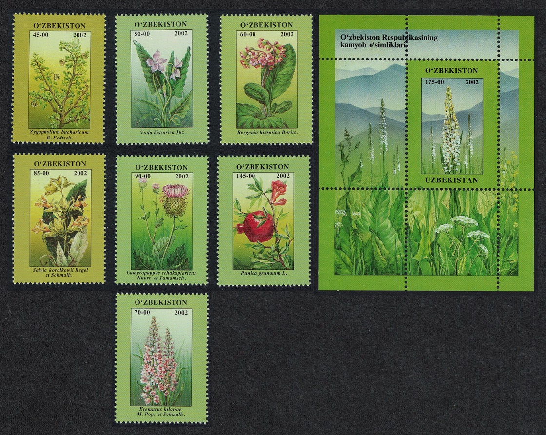 Uzbekistan Orchids Flowers 7v+MS 2002 MNH SG#411-MS418