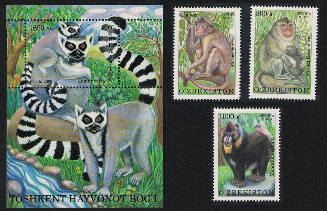 Uzbekistan Macaque Baboon Lemur Monkeys Tashkent Zoo 3v+MS 2010 MNH SG#681-MS684 MI#841-843+Block 53