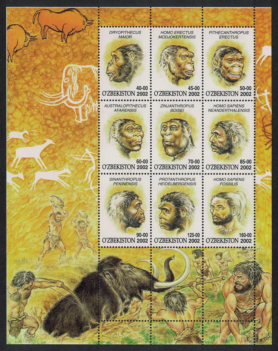 Uzbekistan Mammoth Cave Drawings Pre-Human Ancestors MS 2002 MNH SG#MS410 MI#442-450KB