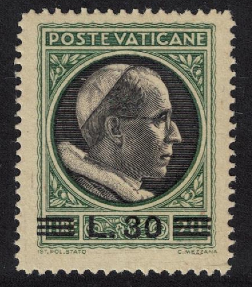 Vatican Pope Pius XII Overprint &#39;30L&#39; 1946 MNH SG#117 MI#123 Sc#109