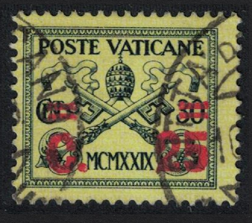 Vatican Papal Tiara and St Peter&#39;s Keys Ovpt 25c T2 1931 Canc SG#14 MI#16 Sc#2