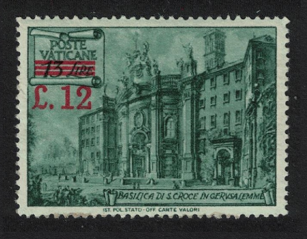 Vatican Basilica &#39;Holy Cross&#39; surch &#39;L 12&#39; and bars 1952 MH SG#175 Sc#154