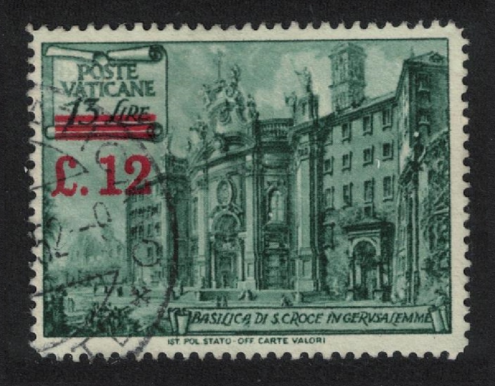 Vatican Basilica &#39;Holy Cross&#39; surch &#39;L 12&#39; and bars 1952 Canc SG#175 Sc#154