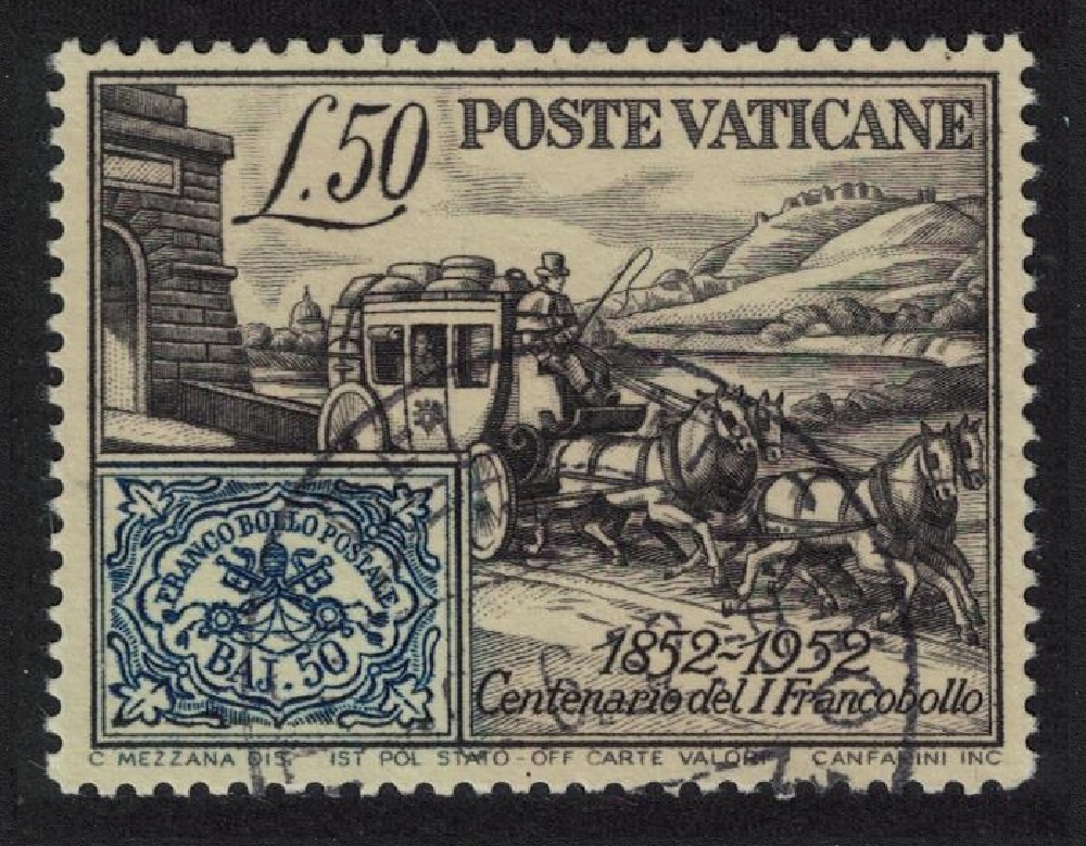 Vatican Centenary of First Papal States&#39; Stamp 1952 Canc SG#176