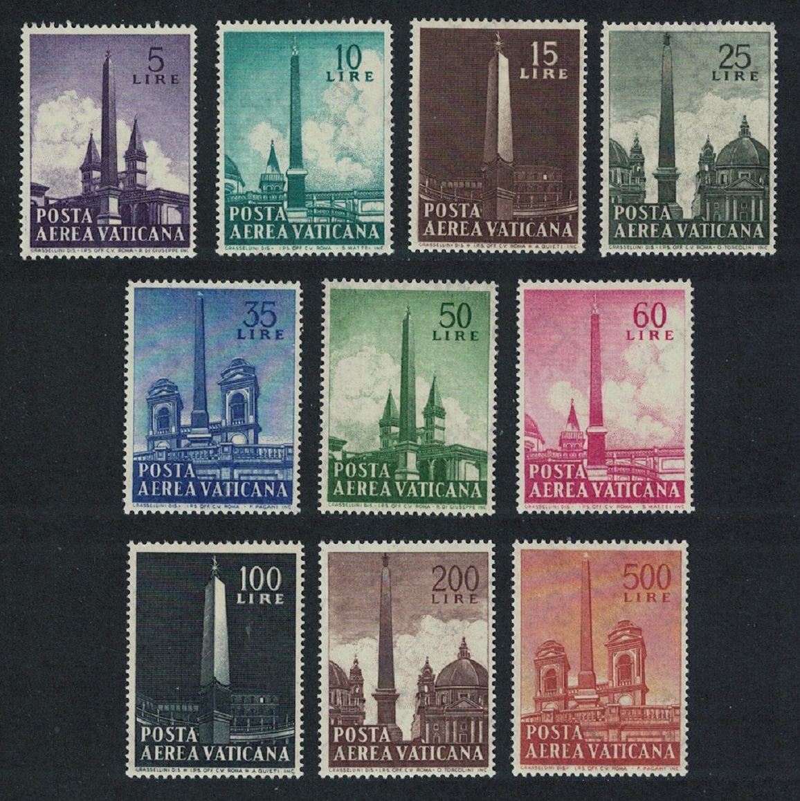 Vatican Roman Obelisks 10v 1959 MNH SG#296-305 Sc#C35-C44