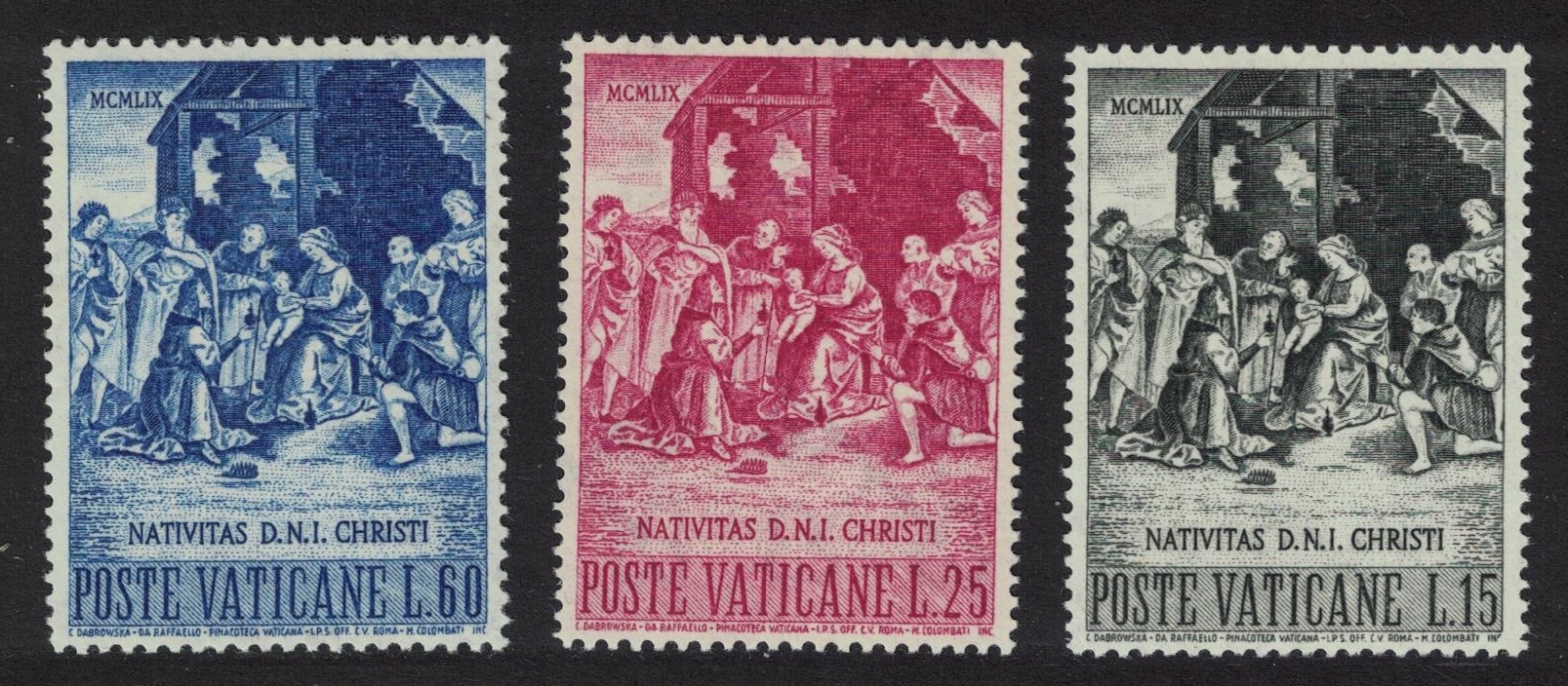 Vatican &#39;Christ Adored by the Magi&#39; Painting by Raphael Christmas 3v 1959 MNH SG#308-310 Sc#266-268