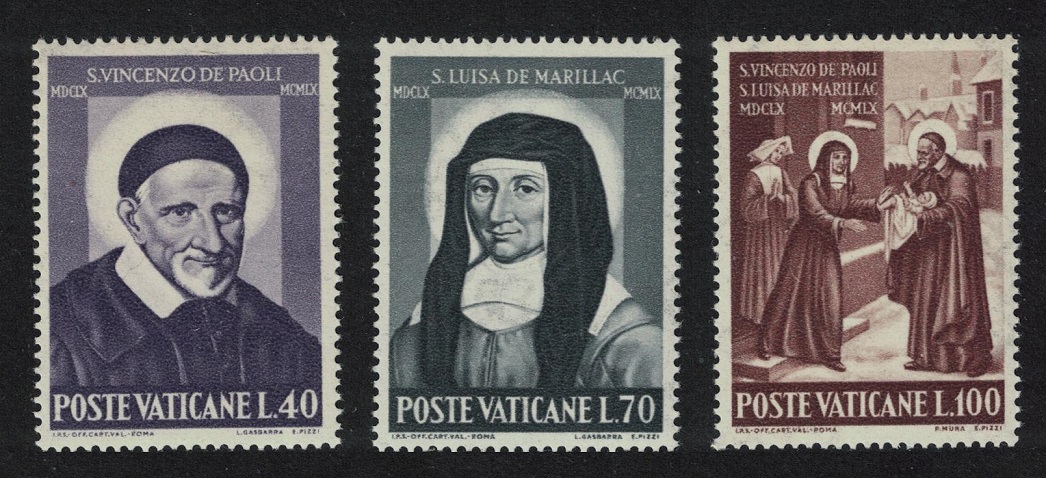 Vatican St Vincent de Paul and St Louise de Marillac 3v 1960 MNH SG#337-339 Sc#295-297