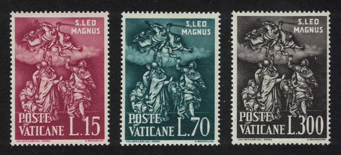 Vatican 15th Death Centenary of Pope Leo I 3v 1961 MNH SG#343-345 Sc#301-303