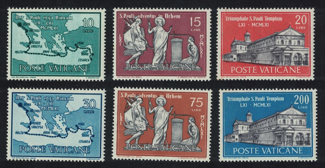 Vatican 1900th Anniversary of St Paul&#39;s Arrival in Rome 6v 1961 MNH SG#346-351 Sc#304-308