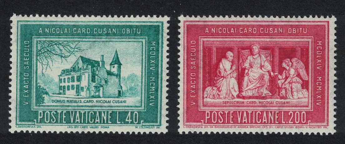 Vatican Nicholas Cues Cardinal Cusanus 2v 1964 MNH SG#442-443 Sc#395-396