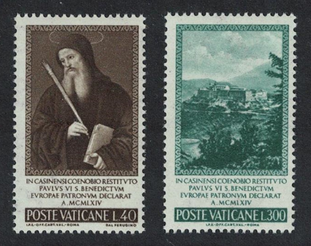 Vatican &#39;St Benedict&#39; Painting after Perugino 1965 MNH SG#458-459 Sc#414-415