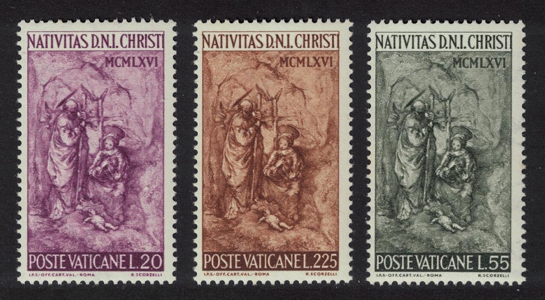 Vatican &#39;The Nativity&#39; sculpture by Scorzelli Christmas 3v 1966 MNH SG#489-491 Sc#445-447