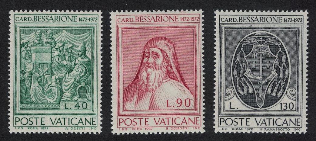 Vatican Cardinal Bassarion 3v 1972 MNH SG#588-590 Sc#528-530