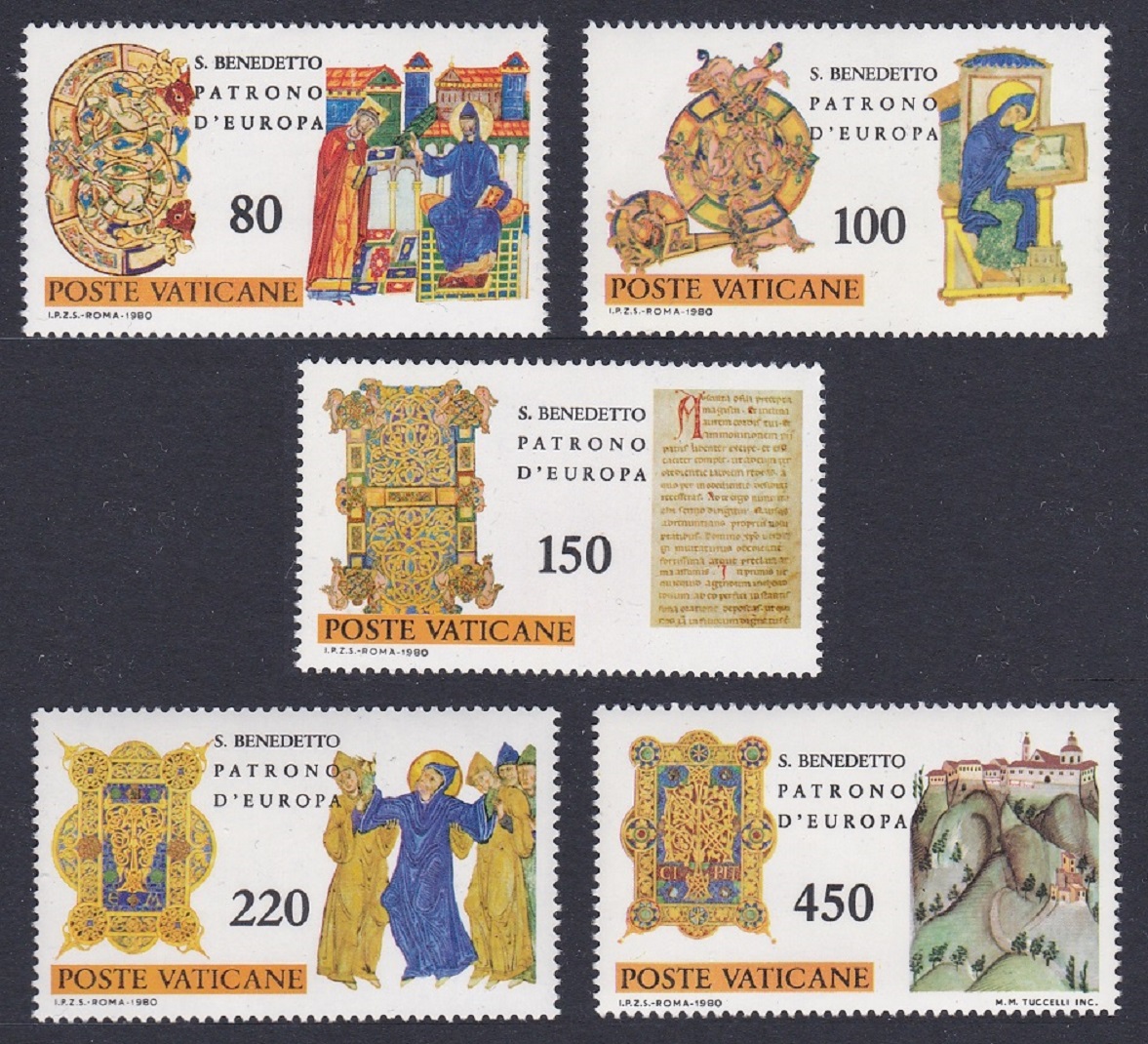 Vatican 1500th Birth Anniversary of St Benedict 5v 1980 MNH SG#735-739 Sc#668-672