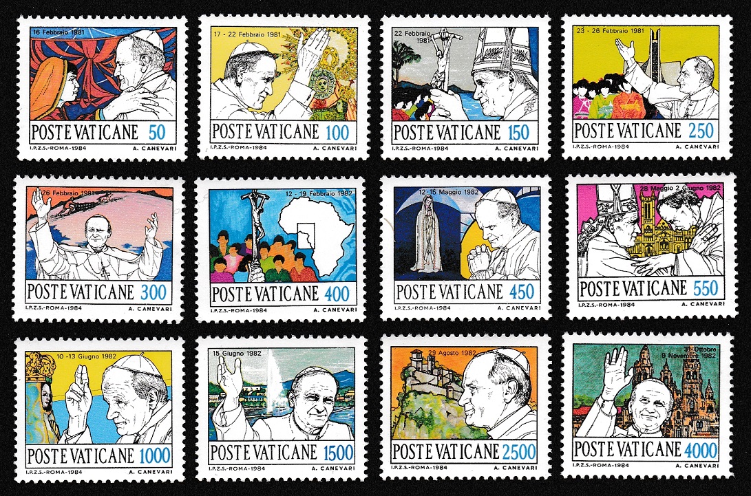 Vatican Pope John Paul II Journeys 3rd series 12v 1984 MNH SG#814-825 Sc#737-748