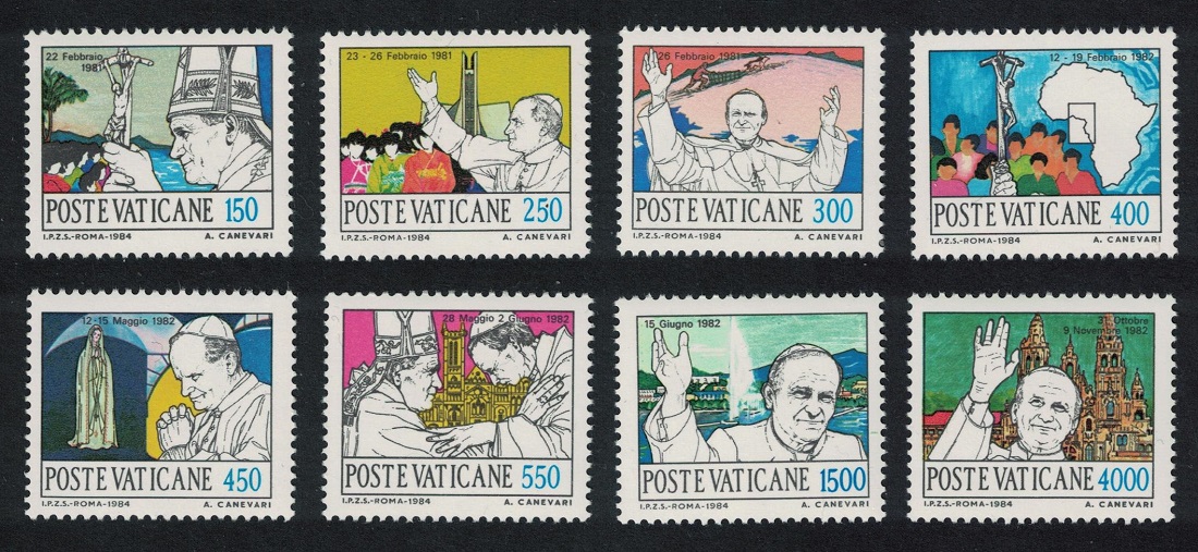 Vatican Pope John Paul II Journeys 3rd series 8v 1984 MNH SG#816=825 Sc#738=748