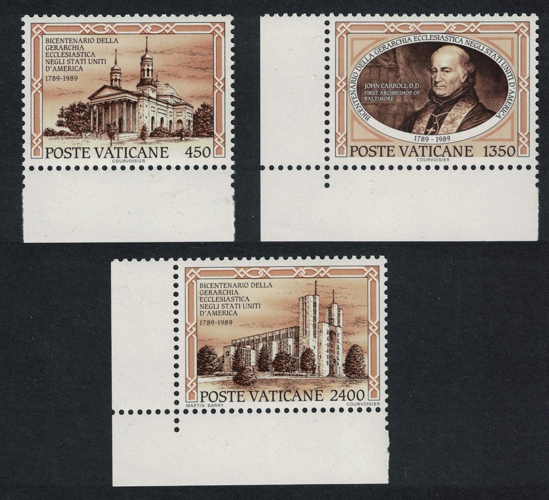 Vatican 1st Catholic Diocese in the USA 3v Margins 1989 MNH SG#945-947 Sc#842-844