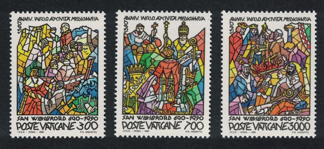 Vatican St Willbrid 3v 1990 MNH SG#951-953 Sc#858-860