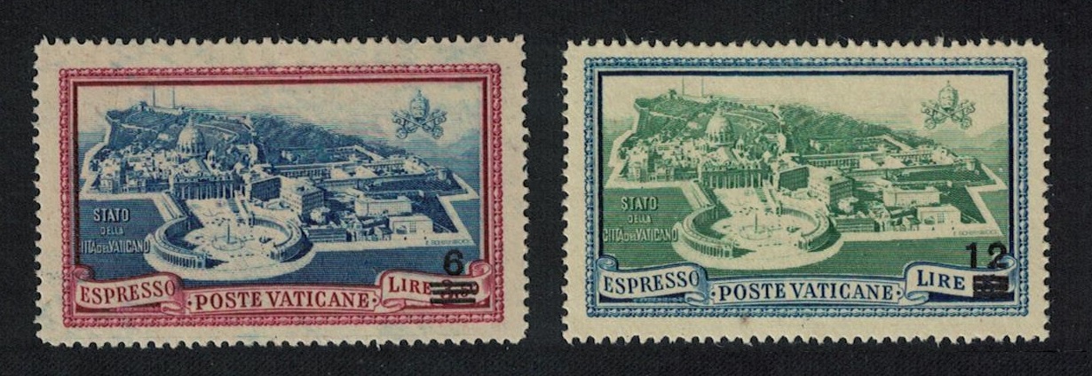 Vatican Express Mail Aerial View 2v Overprints 1946 MNH SG#E118-E119 Sc#E7-E8