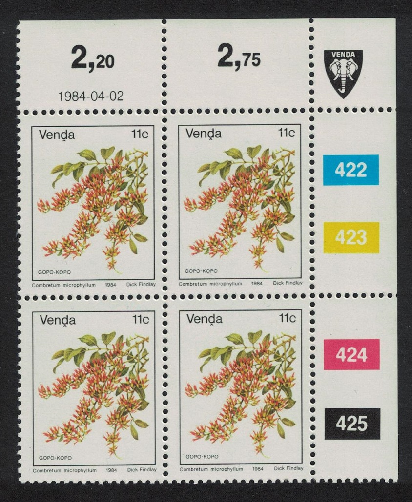 Venda &#39;Combretum microphyllum&#39; Flowers Corner Block of 4 1984 MNH SG#14b MI#90