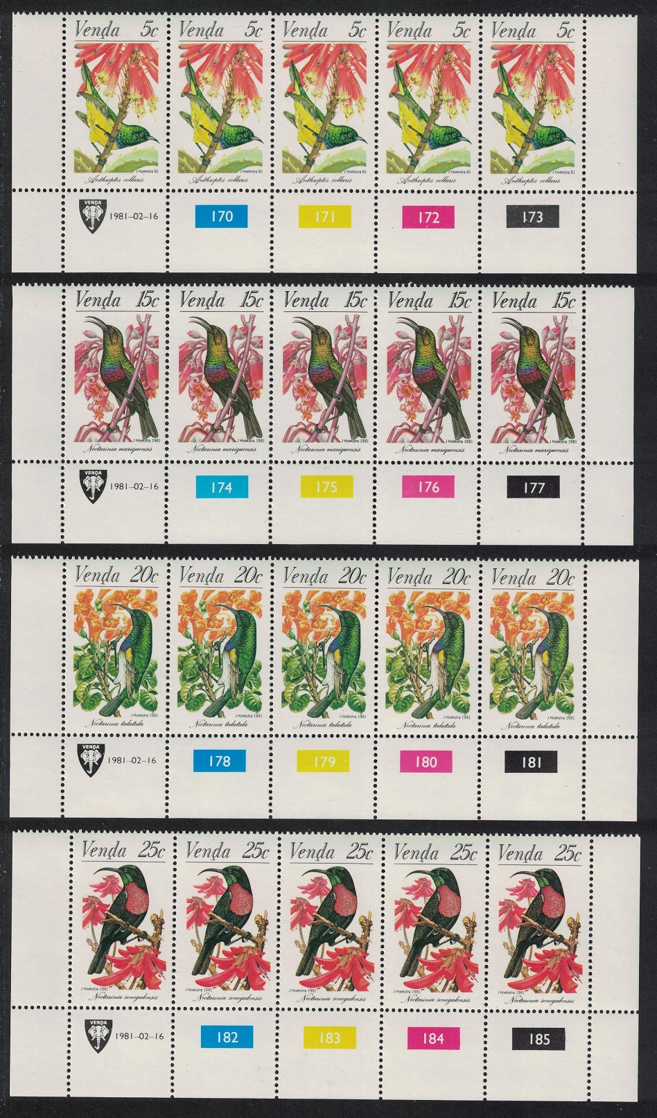 Venda Sunbirds 4v Strips 1981 MNH SG#38-41