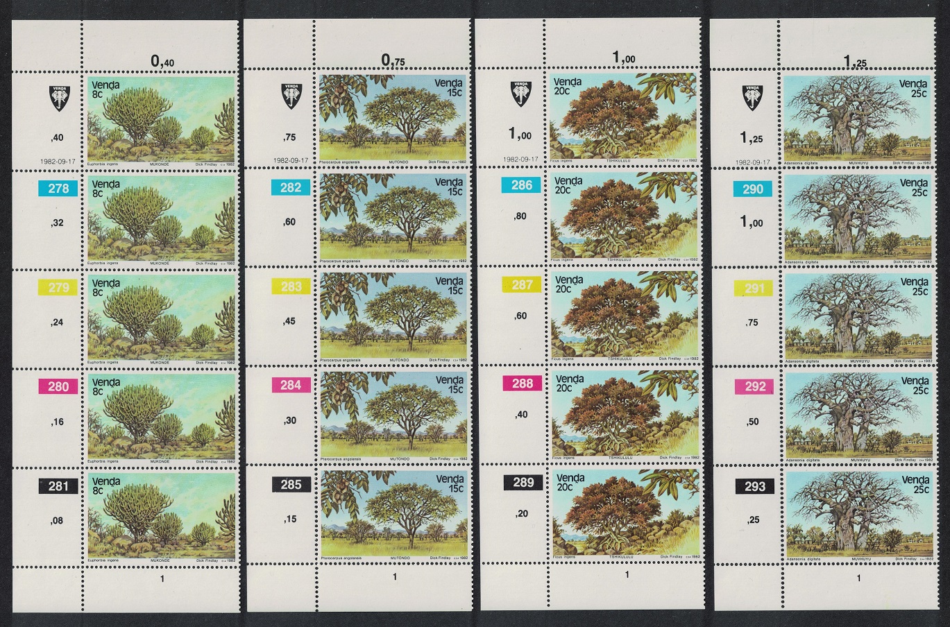 Venda Indigenous Trees 1st series 4v Strips 1982 MNH SG#63-66