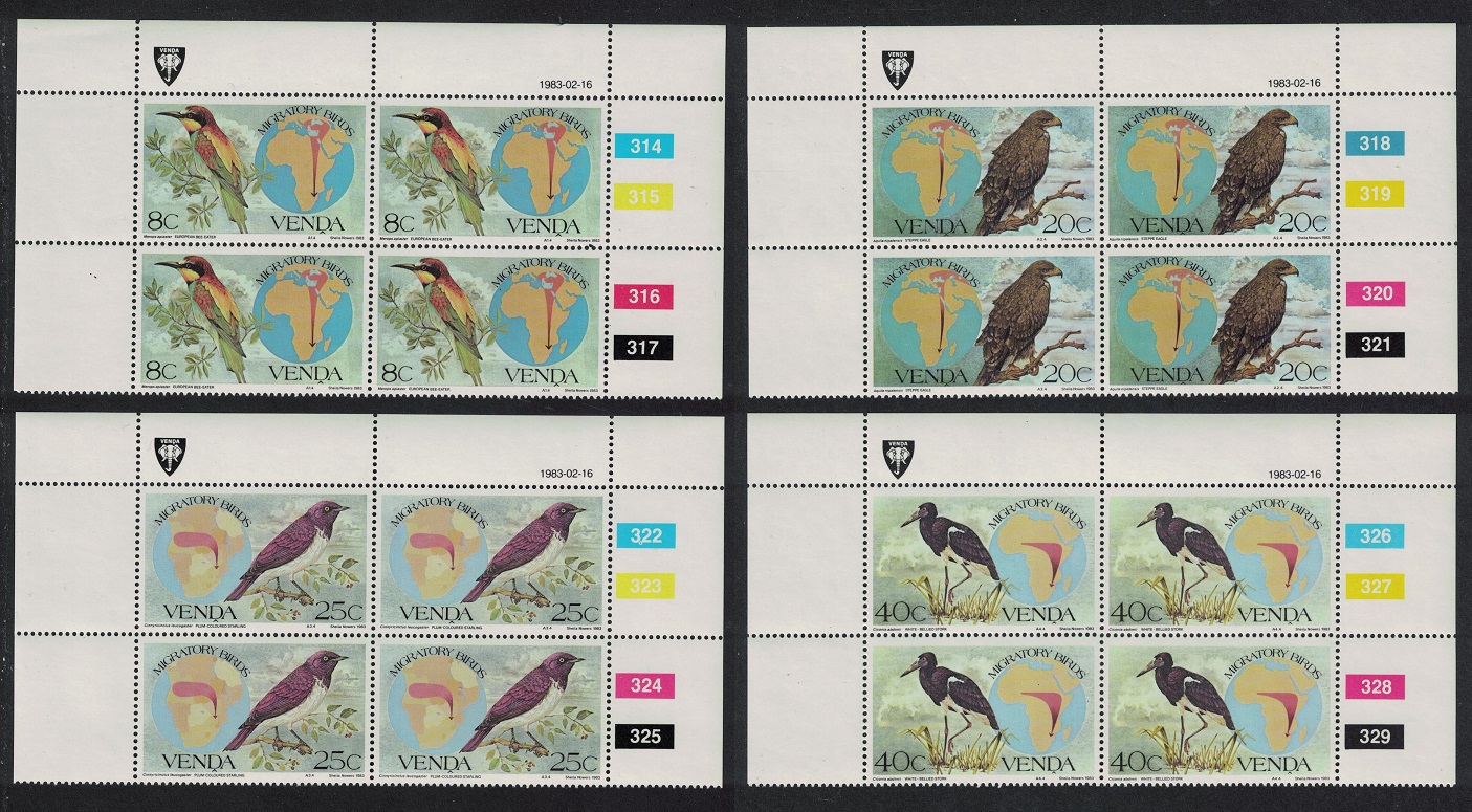 Venda Migratory Birds 4v Blocks of 4 1983 MNH SG#71-74