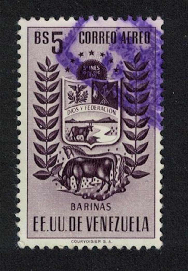 Venezuela State of Barinas Cow Horse Cattle Airmail 5Bs 1954 Canc SG#1320 Sc#C525