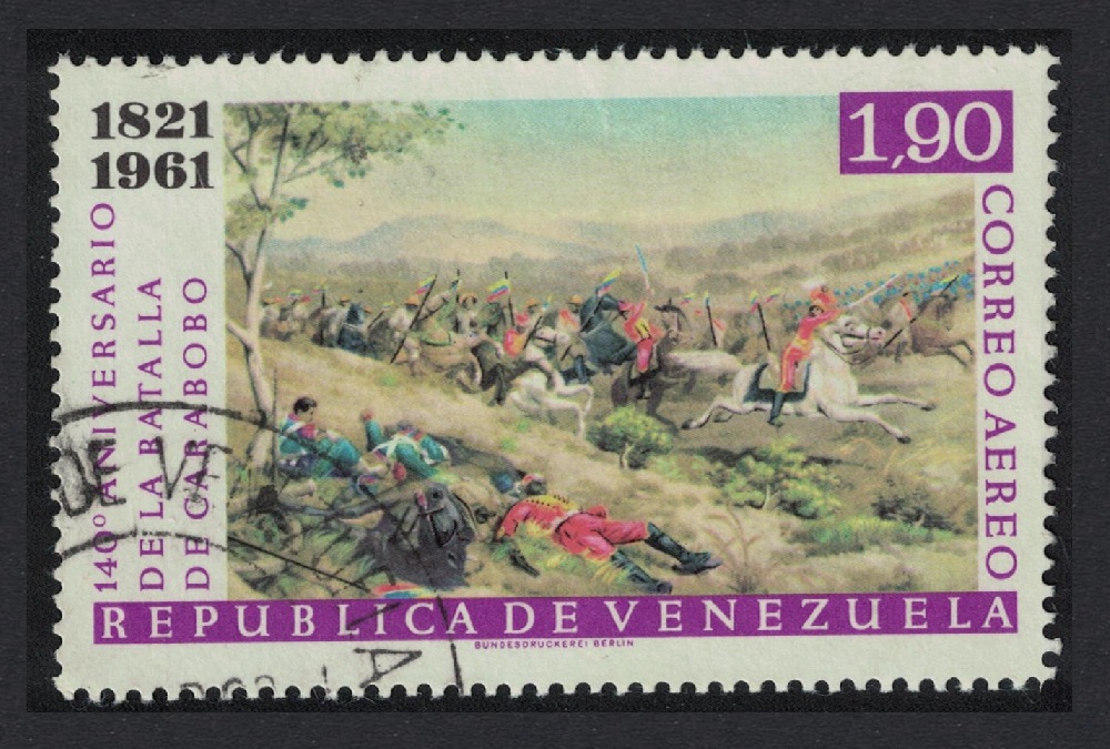 Venezuela 140th Anniversary of Battle of Carabobo Centres 1.90B 1961 Canc SG#1707 Sc#C782