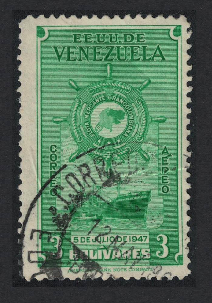 Venezuela Colombia Merchant Marine 3B KEY VALUE Black 1948 Canc SG#804 Sc#C269