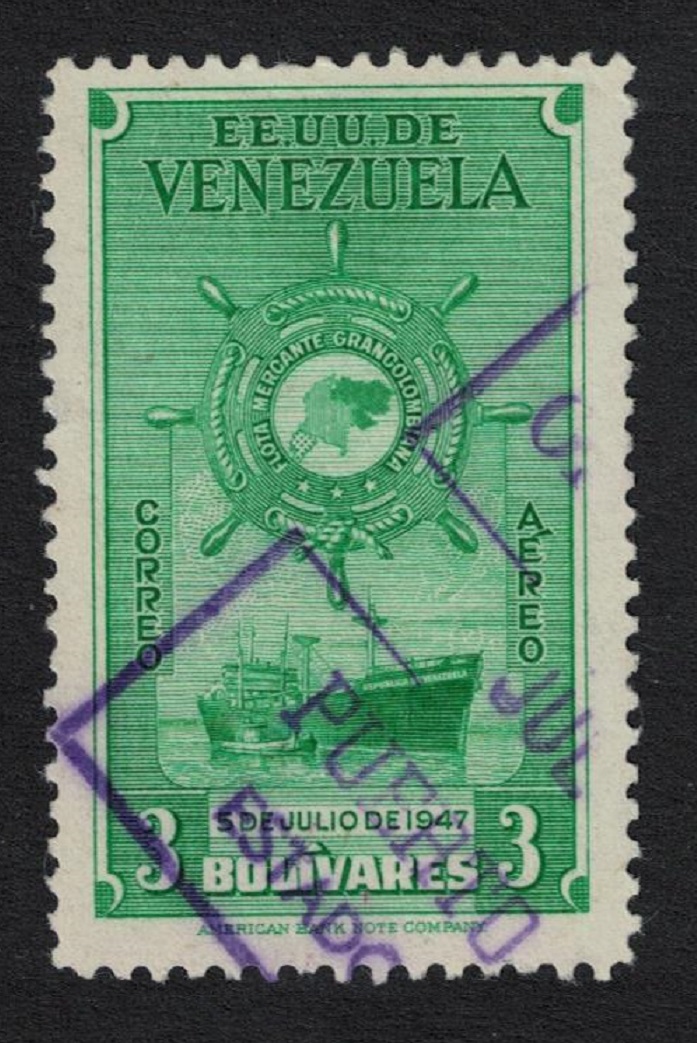 Venezuela Colombia Merchant Marine 3B KEY VALUE Violet 1948 Canc SG#804 Sc#C269