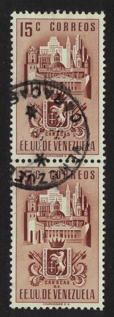 Venezuela Arms issue Federal District of Caracas 15c Pair 1951 Canc SG#893 Sc#487