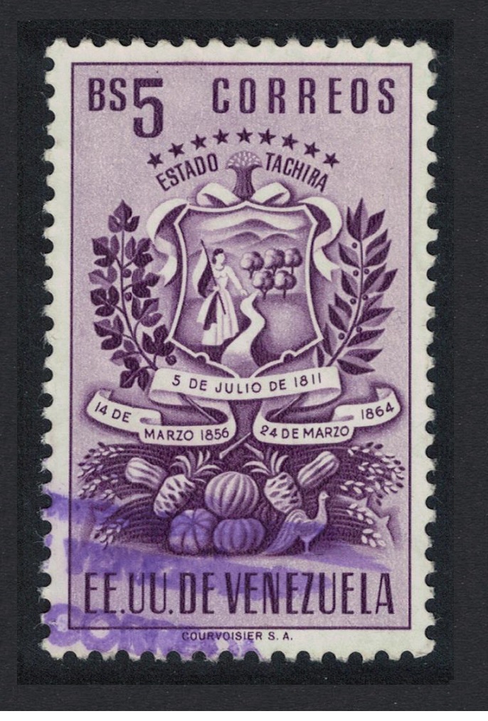 Venezuela Arms issue State of Tachira 5Bs Postage KEY VALUE 1951 Canc SG#944 Sc#498