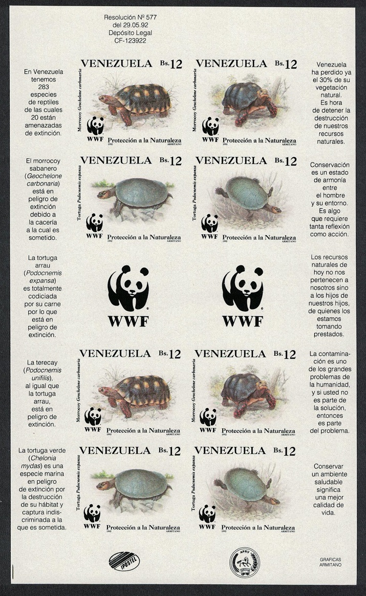 Venezuela WWF Tortoise Turtle Imperf Sheetlet of 2 sets 1992 MNH SG#2969-2972 MI#2729-2732 Sc#1471 a-d