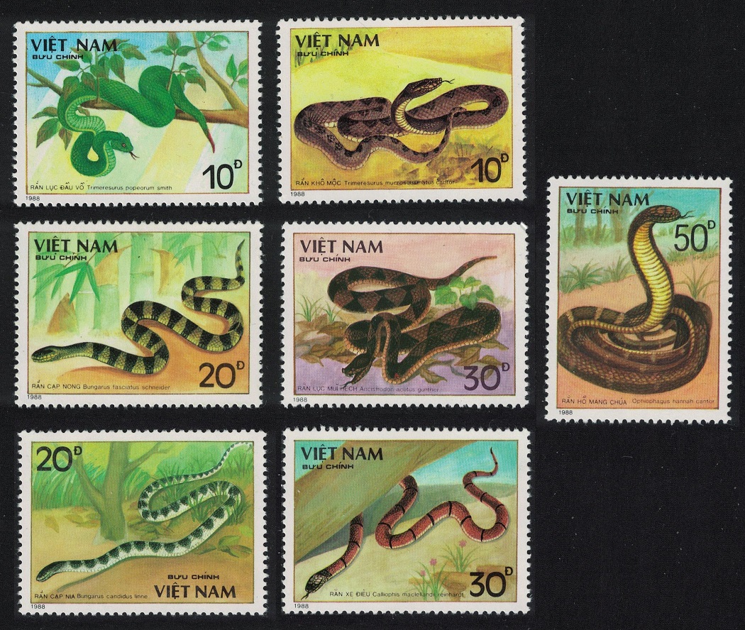 Vietnam Snakes 7v 1988 MNH SG#1191-1197 MI#2029-2035 Sc#1972-1978