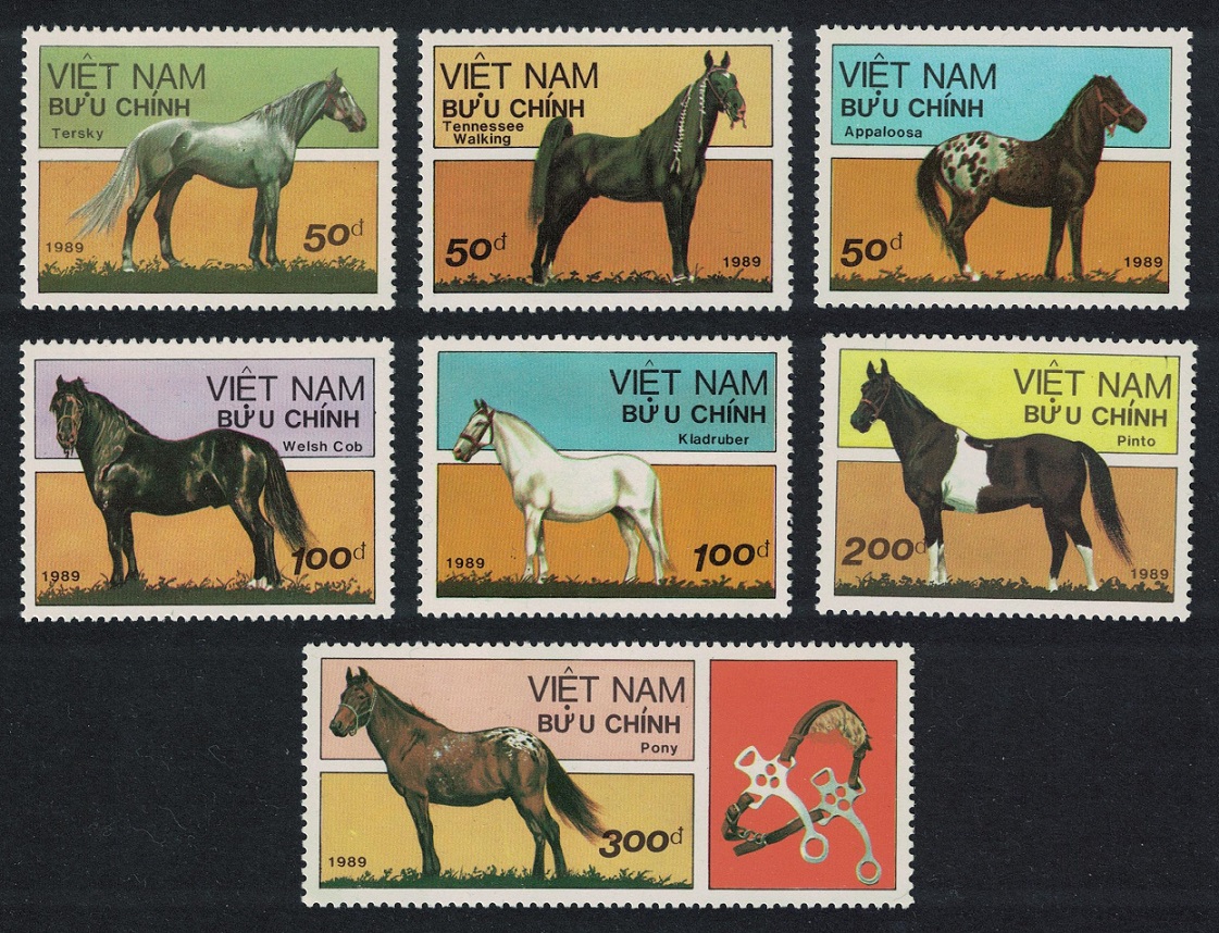 Vietnam Horses 7v 1989 MNH SG#1353-1359 MI#2094-2100 Sc#2023-2029