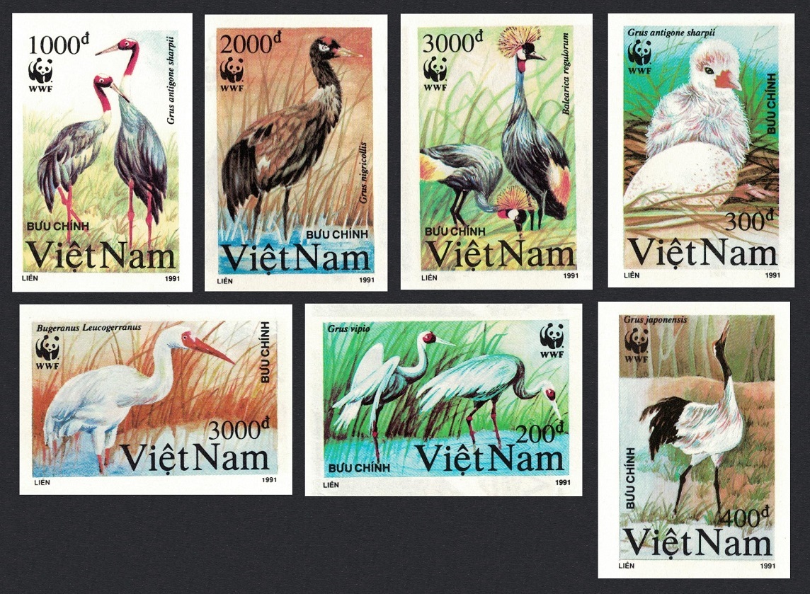 Vietnam Birds WWF Cranes 7v imperf 1991 MNH SG#1557-1563 MI#2302U-2308U Sc#2243-2249