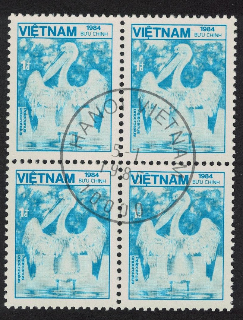 Vietnam Eastern white pelican Bird Block of 4 1984 CTO SG#780