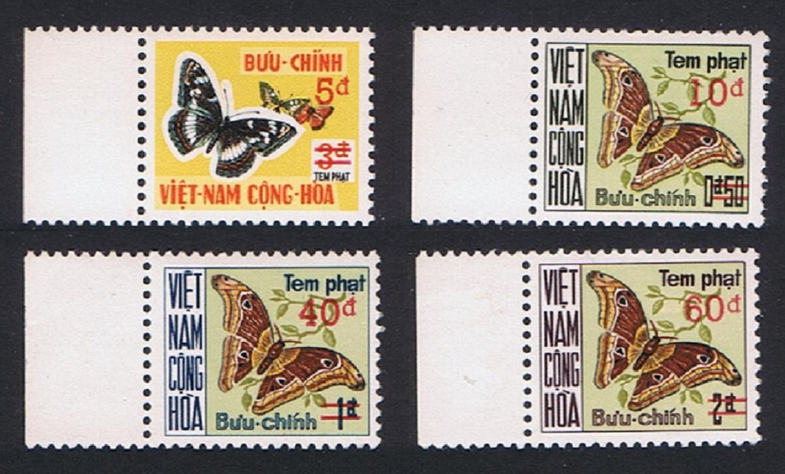 South Vietnam Butterflies Postage Due 4v Overprinted Margins 1974 MNH SG#SD470k-SD470n MI#Porto 21-24 Sc#J21-J24