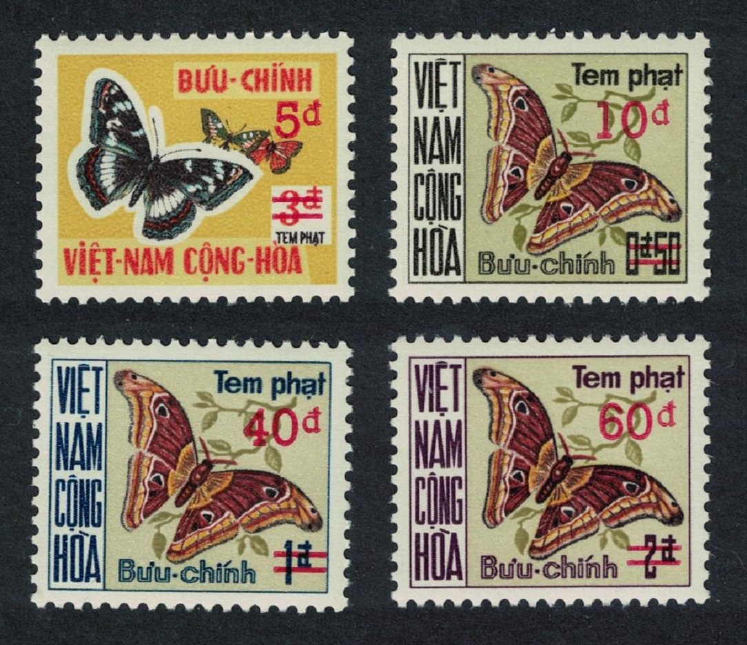 South Vietnam Butterflies Postage Due 4v Overprinted 1974 MH SG#SD470k-SD470n MI#Porto 21-24 Sc#J21-J24