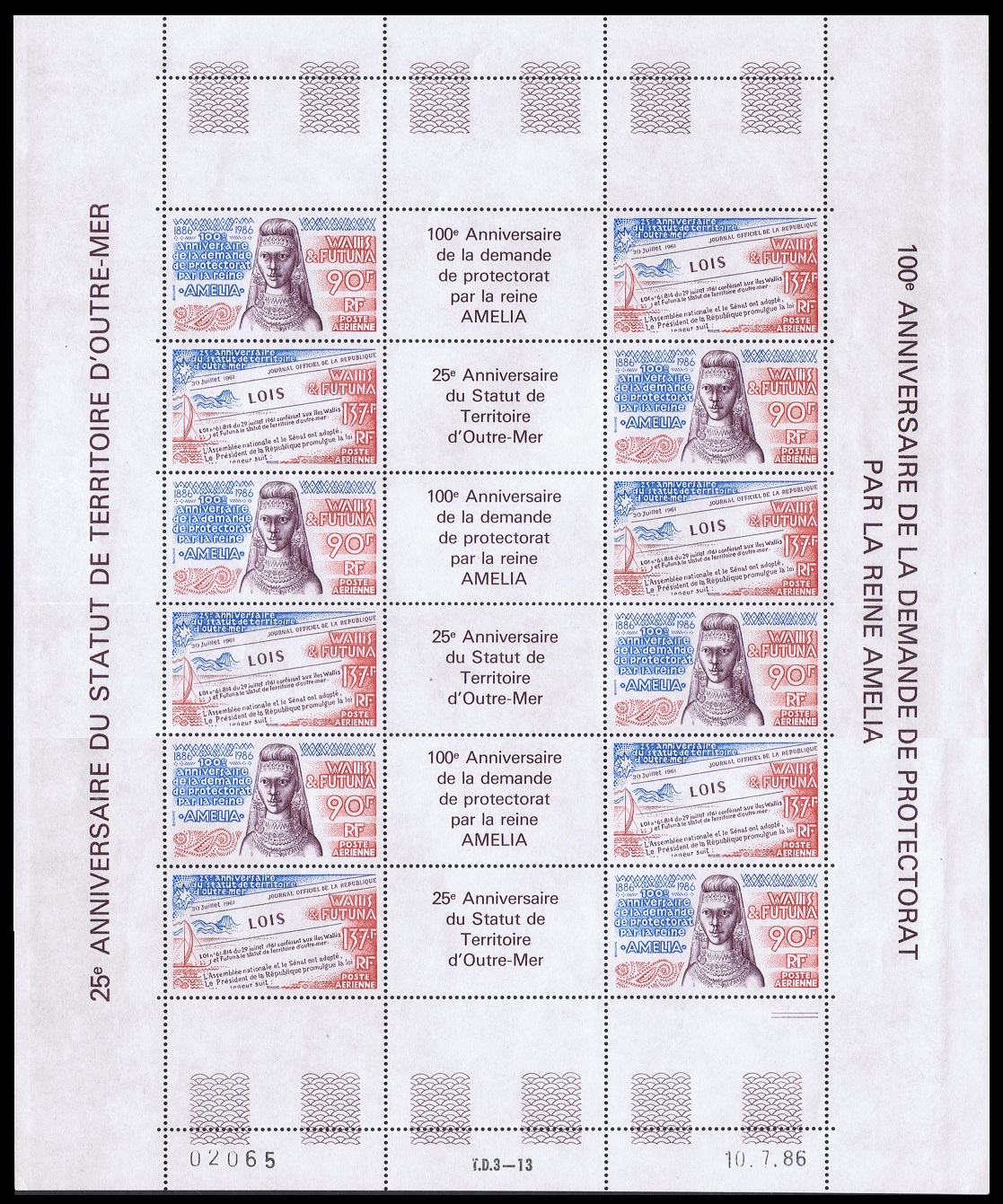 Wallis and Futuna French Overseas Territory 2v Full Sheet 1986 MNH SG#492-493 Sc#C148-149a