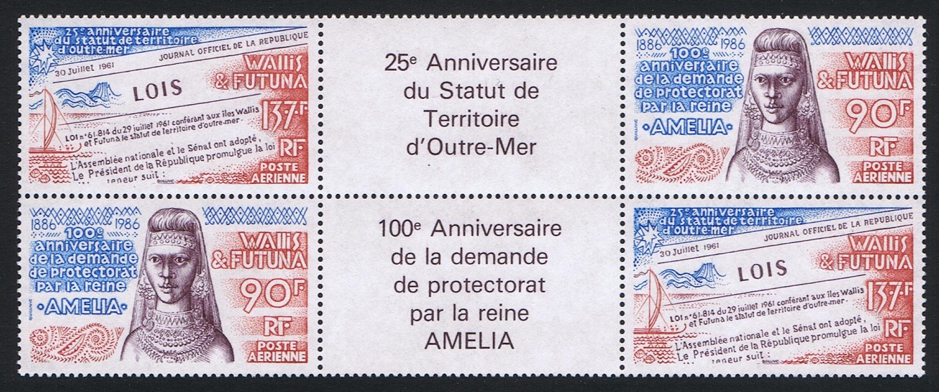 Wallis and Futuna French Overseas Territory Tete-beche of 4v Type 1 1986 MNH SG#492-493 Sc#C148-149a