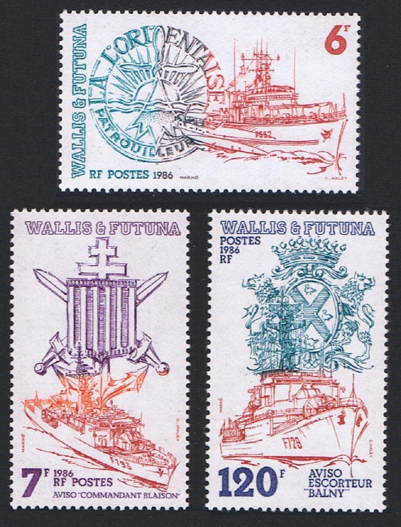 Wallis and Futuna Naval Ships 3v 1986 MNH SG#494-496 Sc#342-344