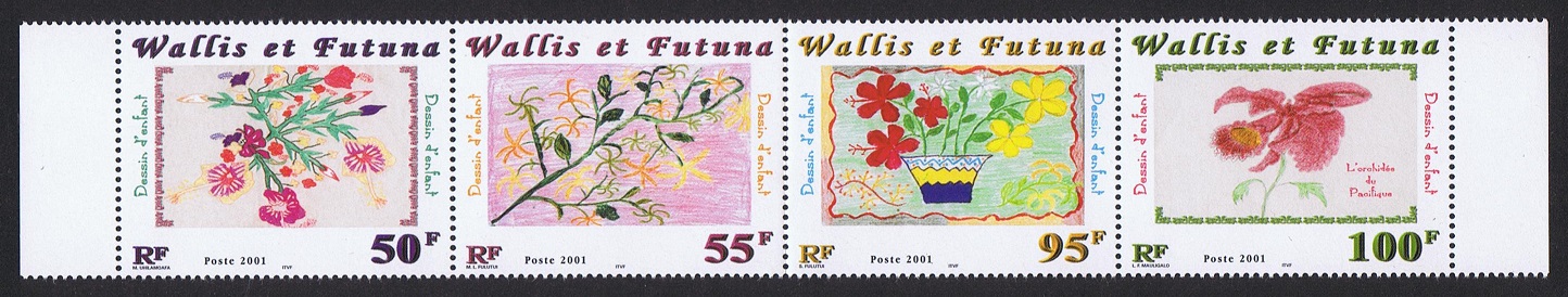 Wallis and Futuna Children&#39;s Flowers Paintings strip of 4v 2001 MNH SG#779-782 Sc#540