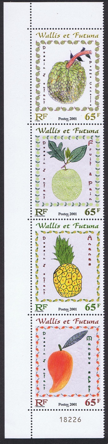 Wallis and Futuna Children&#39;s Fruit Paintings strip of 4 Control Number 2001 MNH SG#784-787 Sc#545-546