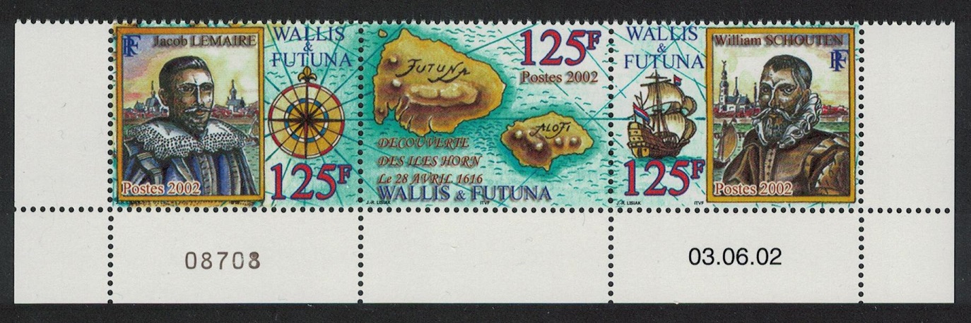 Wallis and Futuna Discovery of Futuna strip of 3v Date Control Number 2002 MNH SG#804-806 Sc#558