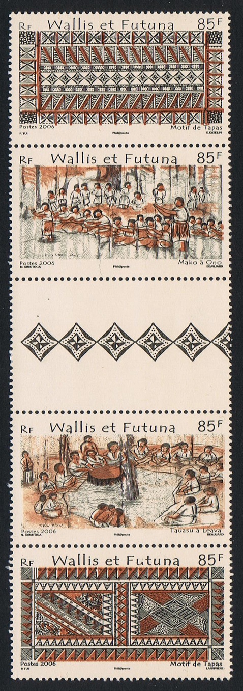 Wallis and Futuna Tapas strip of 4v+label 2006 MNH SG#902-905