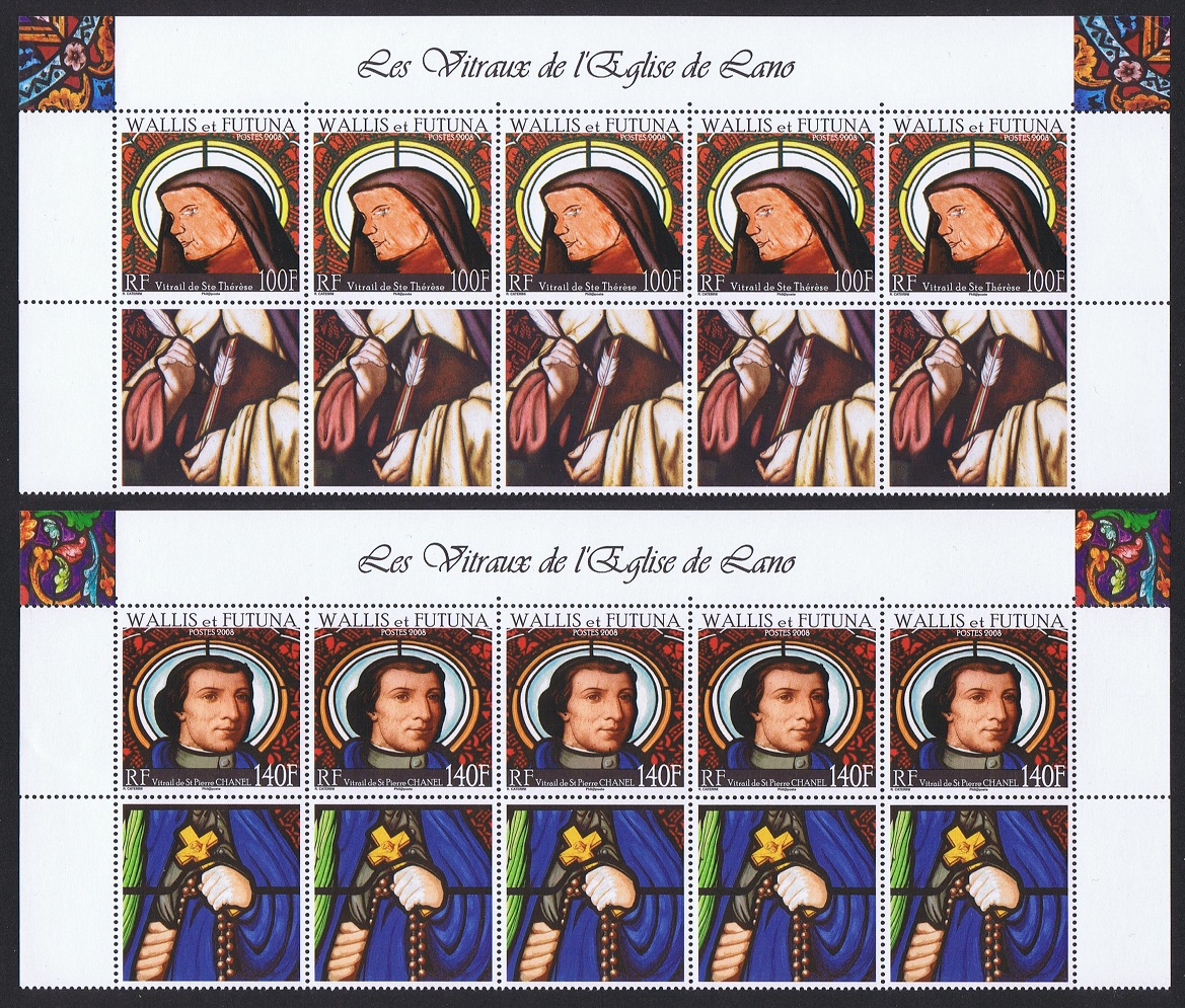 Wallis and Futuna Stained Glasses of Lano&#39;s church 2v Top Half Sheets 2008 MNH SG#940-941